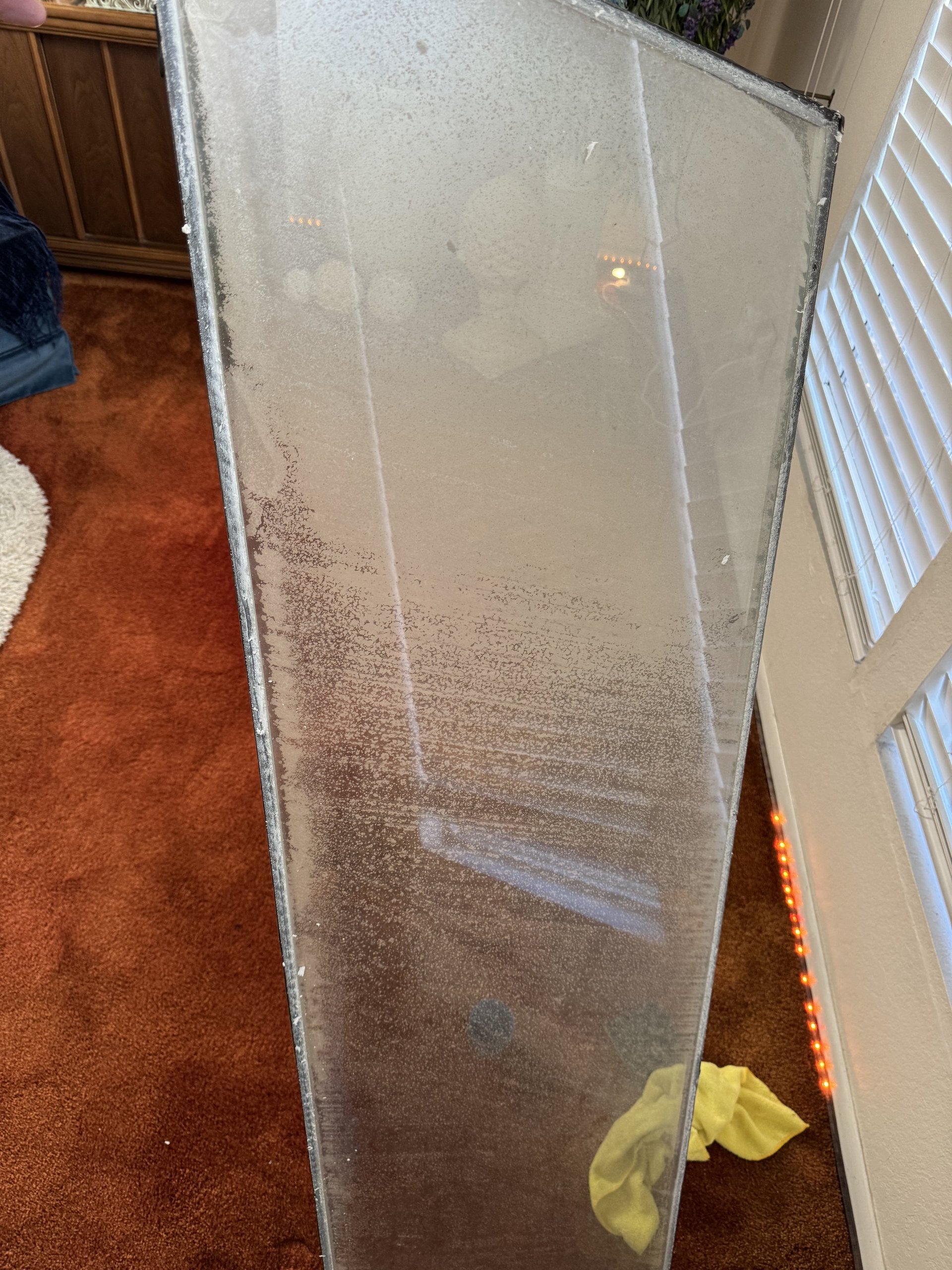 Foggy home window before glass repair