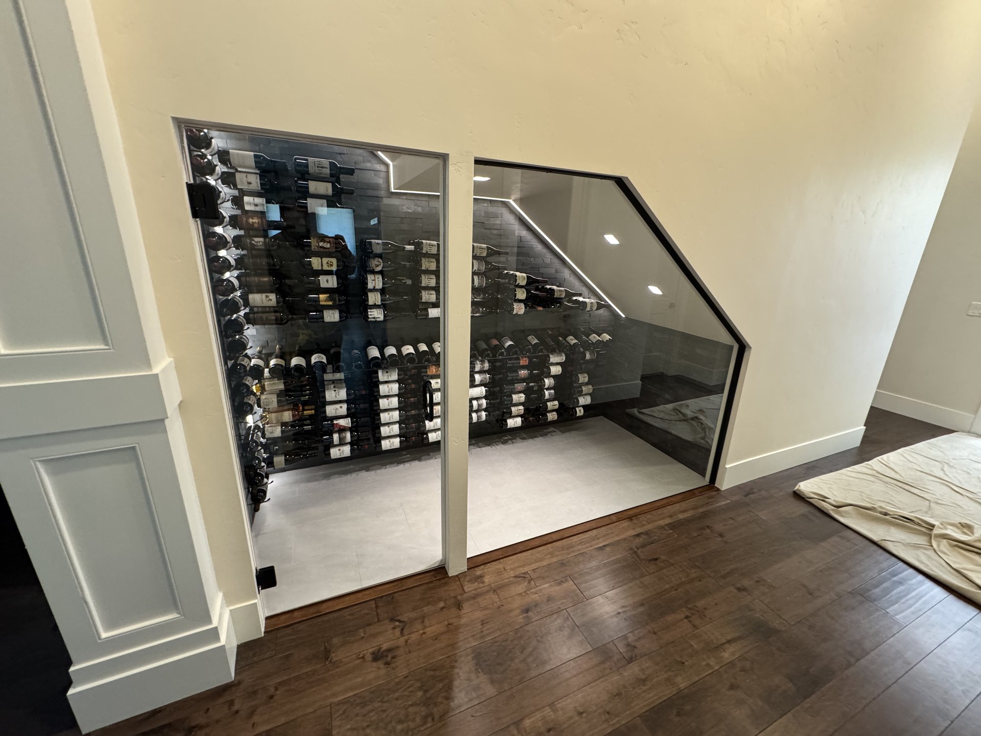 Custom glass work and wine cellar